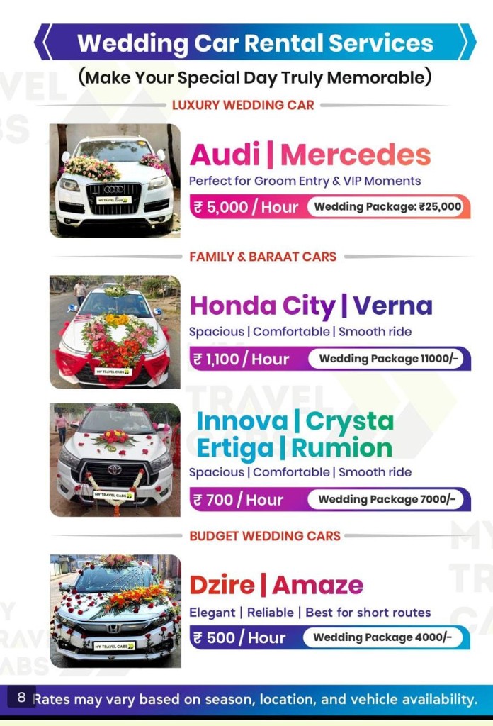 Wedding Car Rental Price Chart